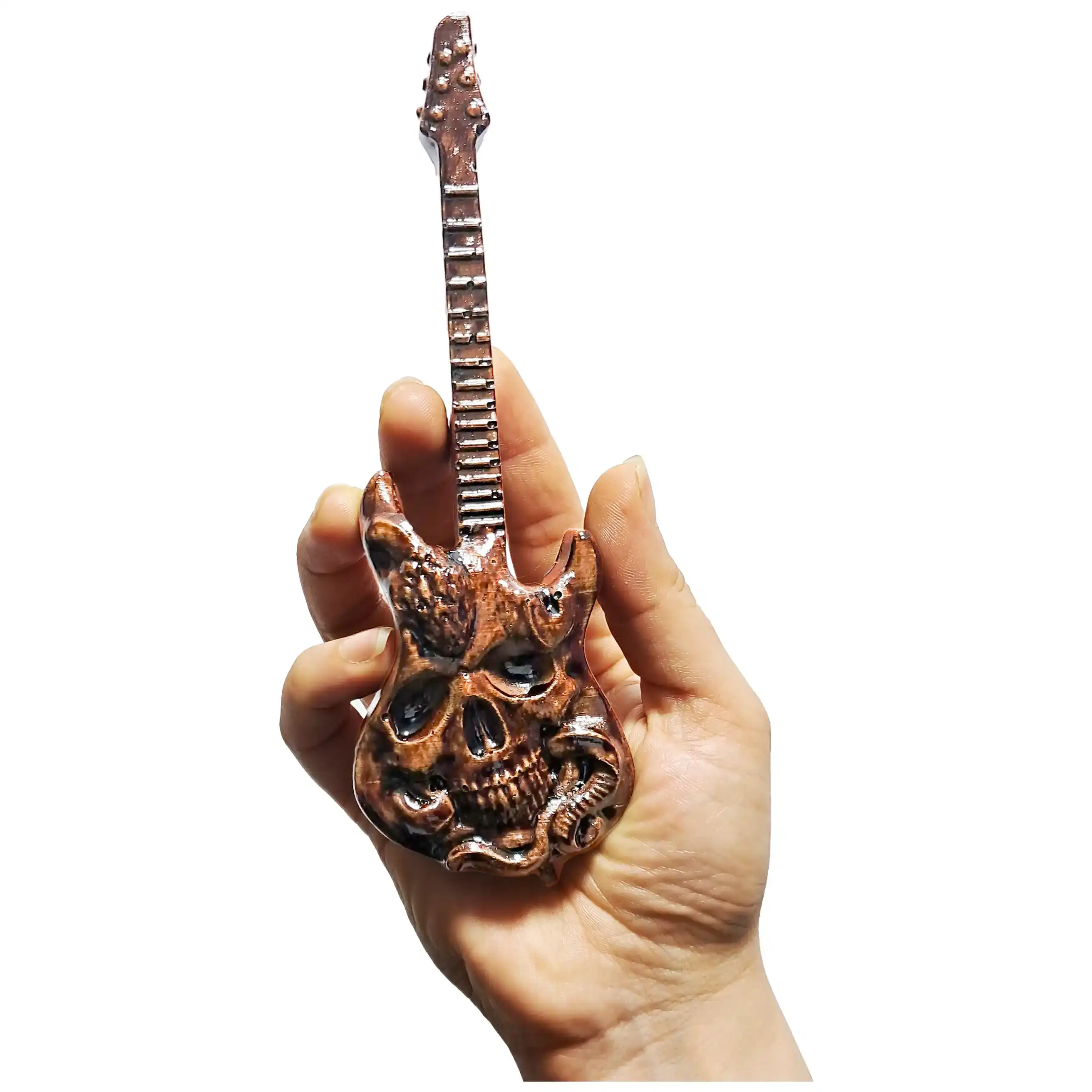 ماکت دکوری گیتار برقی مدل اسکلتی طرح چوب کد p1131: یک ماکت و دکوری شیک و خفن طرح چوب برای منزل که طرح آن برگرفته از ساز و موسیقی گیتار برقی یا گیتار الکتریک و اسکلت جمجه انسان بوده که بصورت مینیاتوری ساخته شده و دارای جزئیات زیادی است که در این فروشگاه میتوانید با قیمت مناسب بصورت تک و عمده خرید نمایید. مناسب جهت استفاده به عنوان رومیزی، دکوری، تزئین خانه، داشبورد و ... مناسب برای دوستدارن گیتار الکتریک مناسب برای علاقه مندان به موسیقی سبک راک، متال، هوی متال و متالهد ها هدیه مناسب برای دوستداران سبک های خاص دارک، گنگ و اسکلتی امکان ست کردن با انواع لوازم و وسایل اسکلتی امکان ست کردن با انواع لوازم و وسایل طرح ساز و موسیقی
