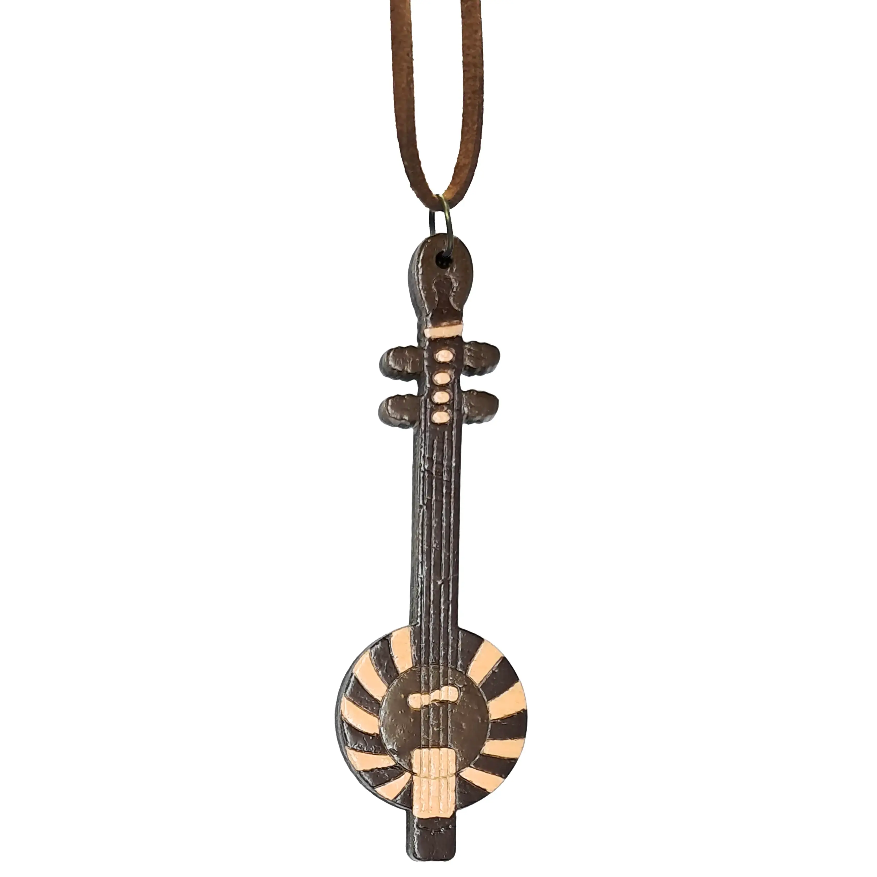 گردنبند چوبی طرح کمانچه کد b3210 قهوه ای: یک آویز و گردنی چوبی و هنری برگرفته از ساز و موسیقی سنتی کمانچه و هدیه دخترانه و پسرانه مناسب دوستداران این ساز