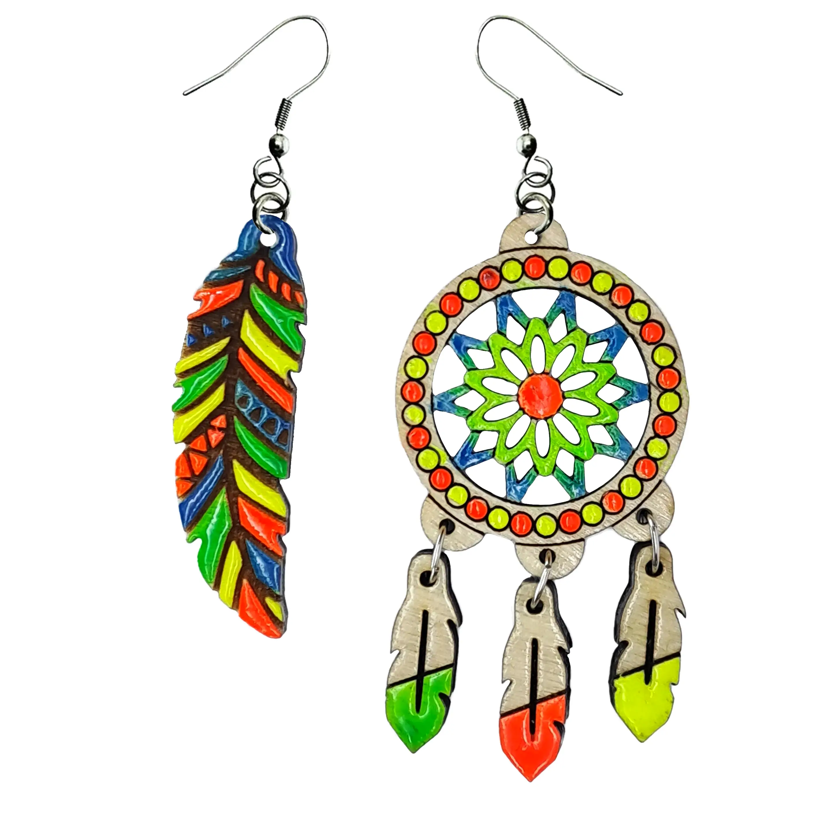 گوشواره بلک لایت سنتی طرح دریم کچر کد b11205، آویز گوش چوبی و دست ساز هنری زنانه، بچه گانه و دخترانه با رنگبندی زیبا و شیک مدل دریم کچر با طراحی سنتی