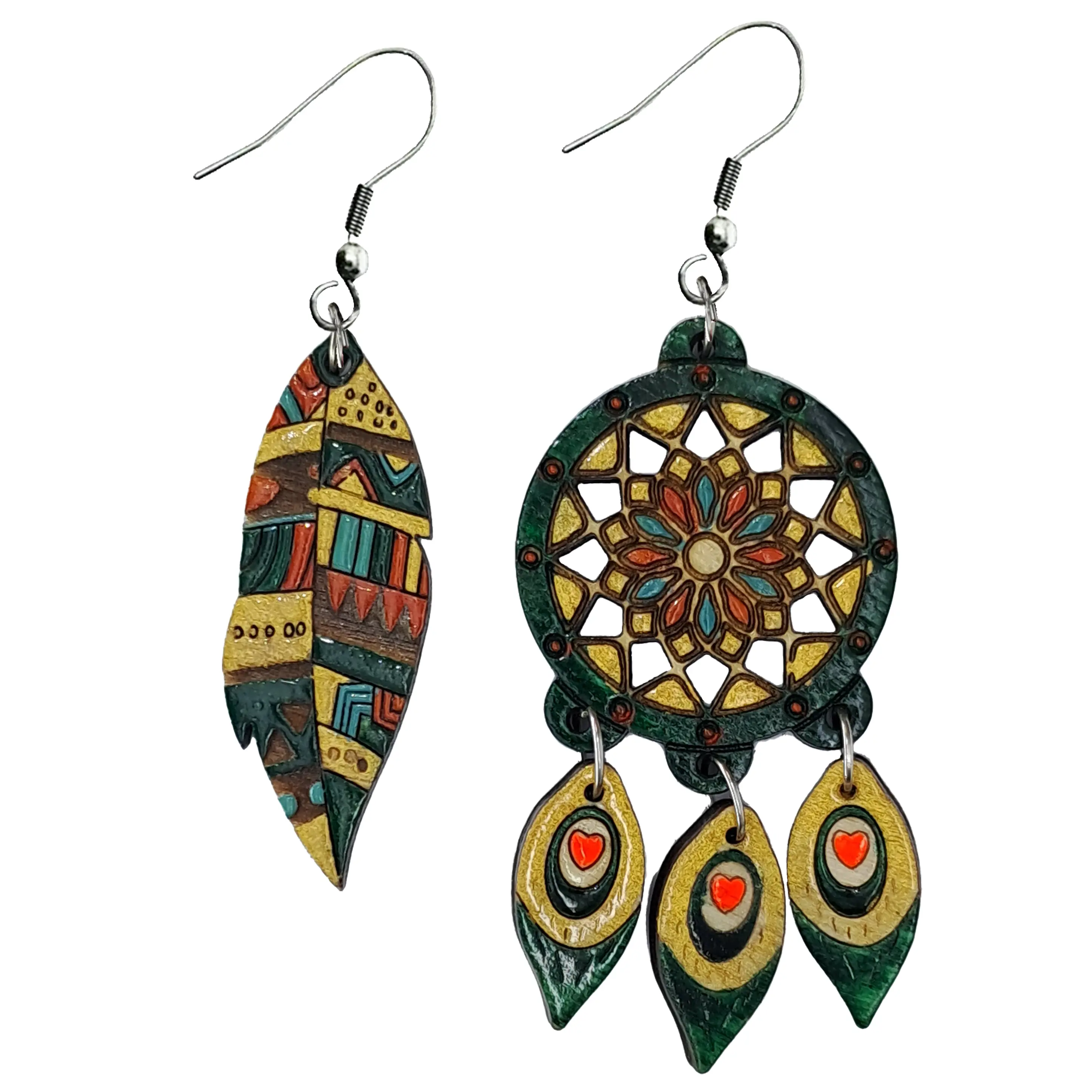 گوشواره چوبی و دخترانه طرح دریم کچر کد b11204، آویز گوش چوبی و دست ساز هنری زنانه، بچه گانه و دخترانه با رنگبندی زیبا و شیک مدل دریم کچر با طراحی سنتی