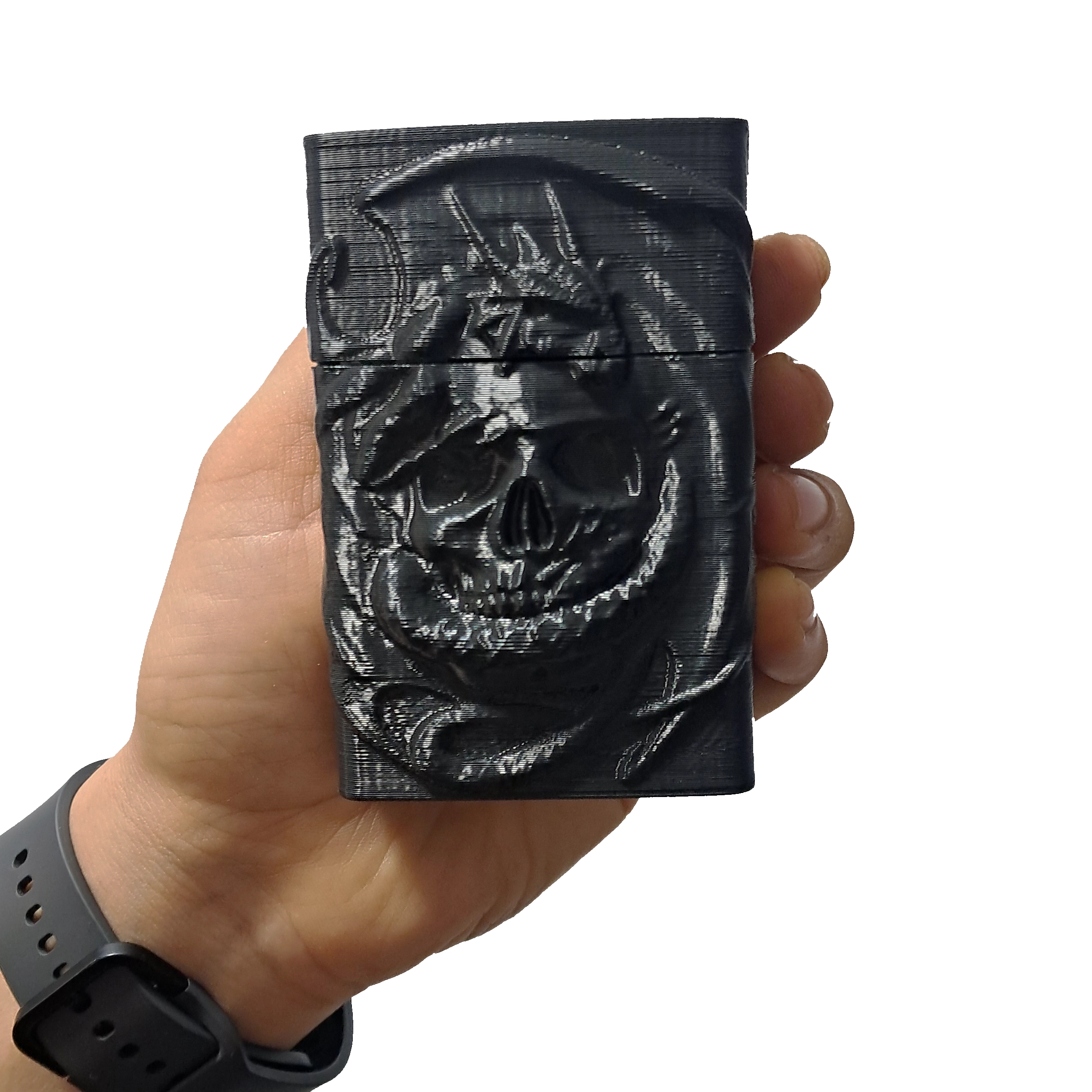 جعبه سیگار و پاکت سیگار طرح اسکلت و اژدها مشکی دست مدل