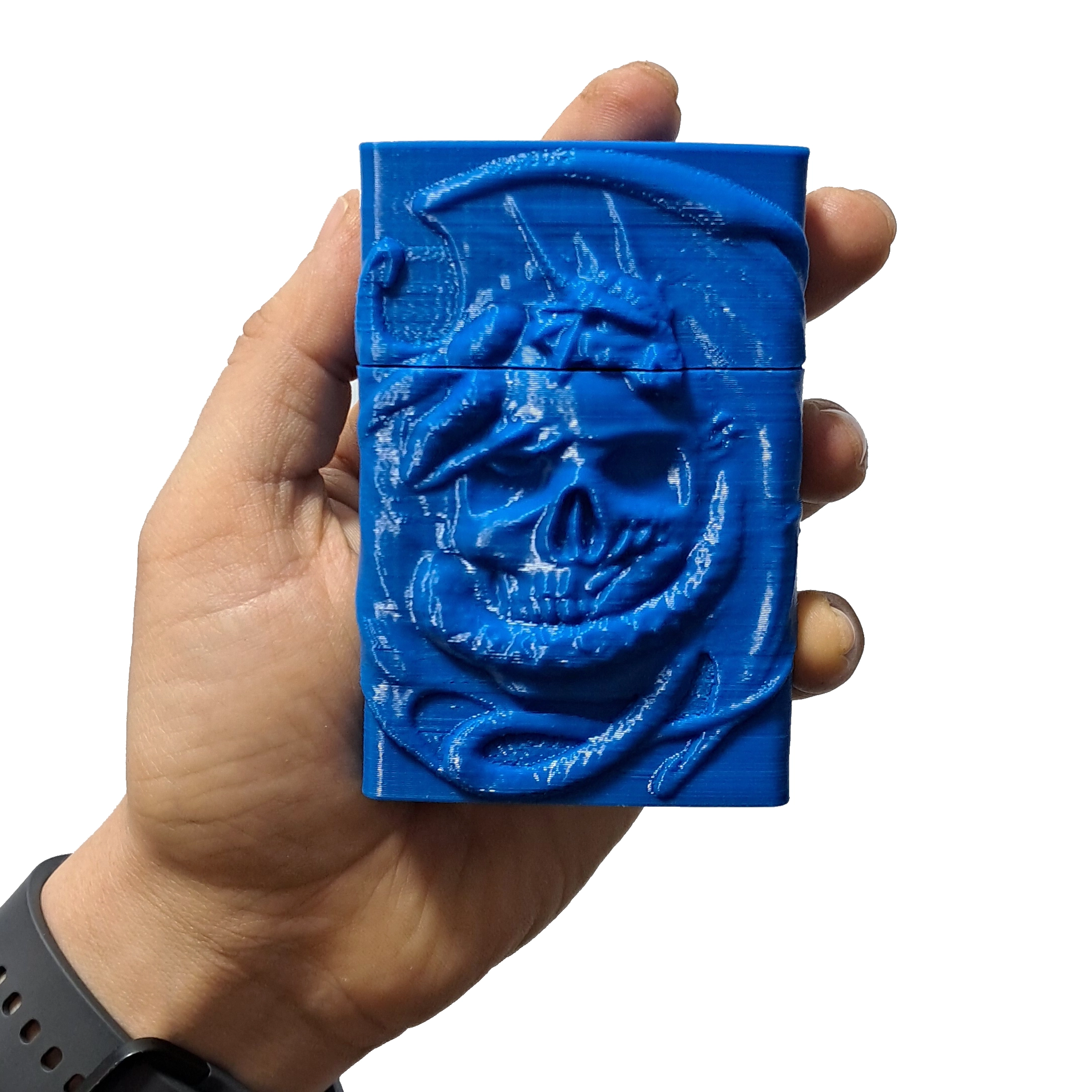 جعبه سیگار طرح اسکلت و اژدها رنگ آبی دست مدل