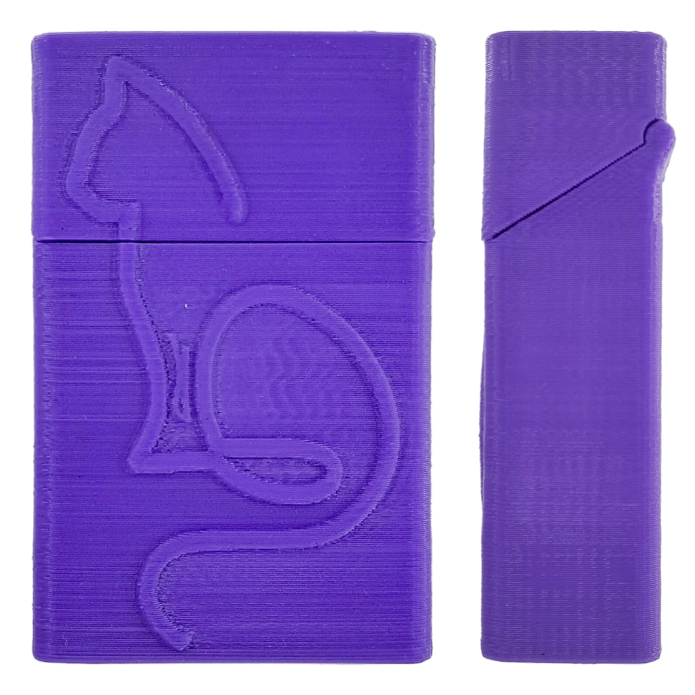 جعبه سیگار دخترانه طرح گربه رنگ بنفش - عکس نیم رخ و تمام رخ کنار هم