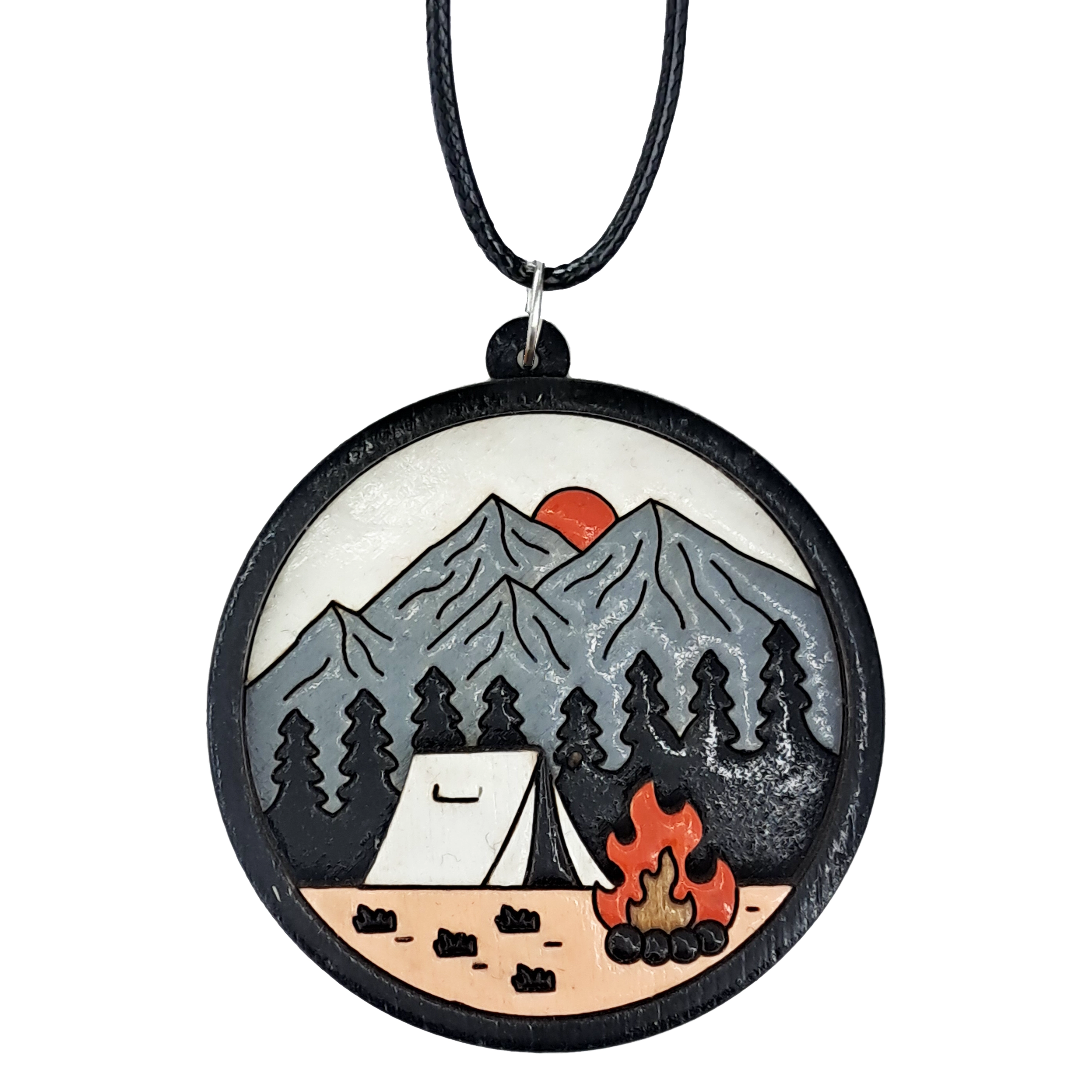 گردنبند چوبی و دست ساز طرح کمپ و طبیعت- تک و عمده