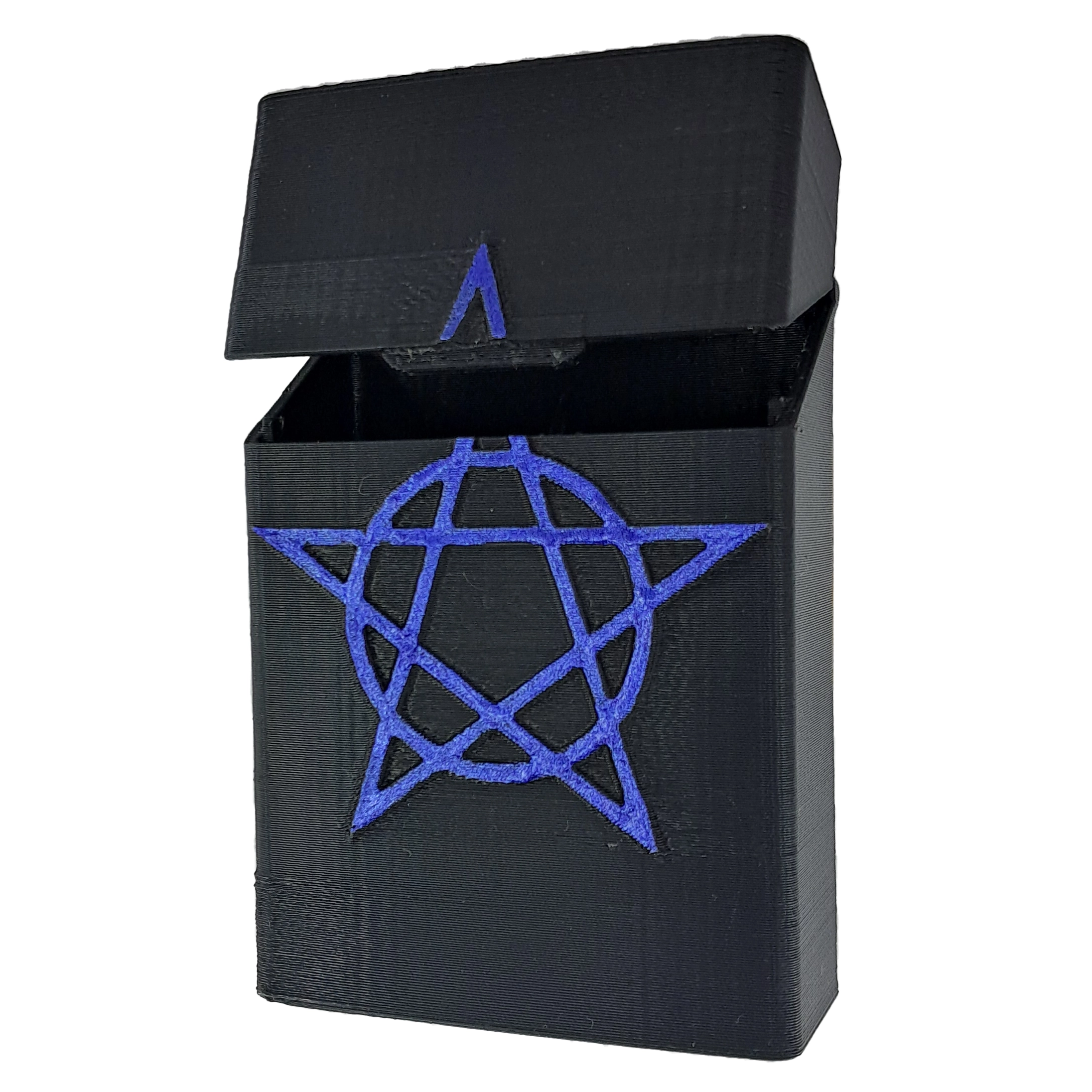 جعبه سیگار طرح پنتاگرام درب نیمه باز - عکس از زاویه 20 درجه