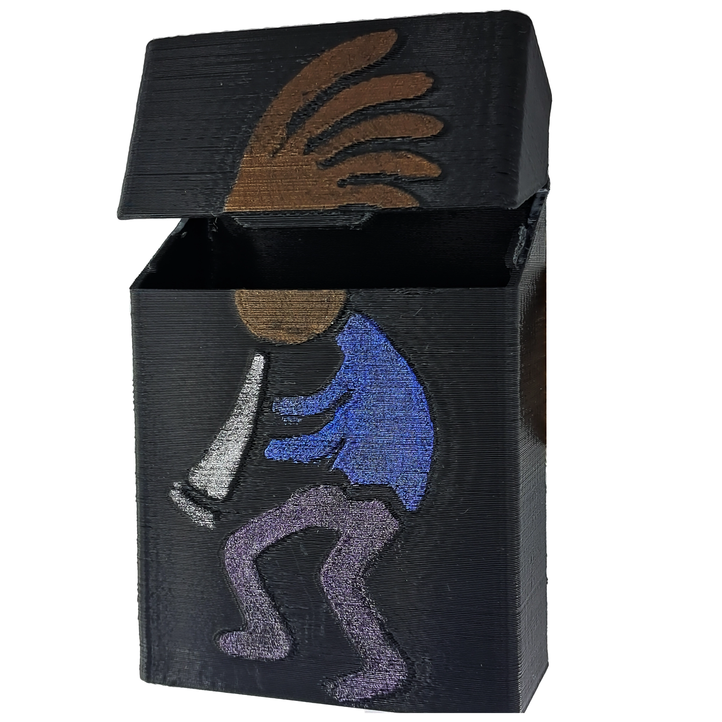 جعبه سیگار طرح شیپور از نمای نیمرخ با درب باز