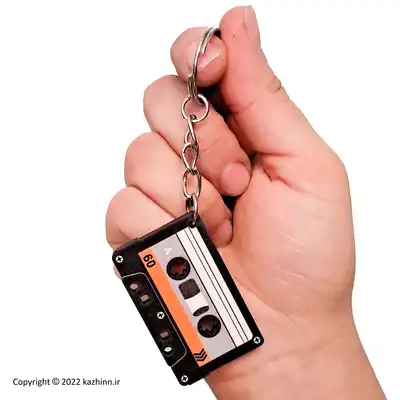 جاکلیدی مدل هدیه دخترانه و پسرانه طرح نوار کاست مدل چوبی رنگ زرد کد m4327b