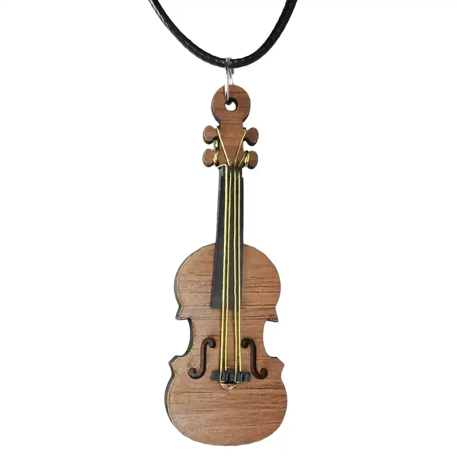 گردنبند دخترانه و پسرانه طرح ویولن کد b3175، این گردنی و آویز چوبی بوده و حداکثر جزئیات را دارد و مناسب هدیه و کادو تولد برای دوستداران ساز و موسیقی ویولن