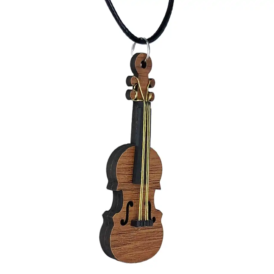 گردنبند چوبی طرح ویولن کد b3175، این گردنی و آویز چوبی بوده و حداکثر جزئیات را دارد و مناسب هدیه و کادو تولد برای دوستداران ساز و موسیقی ویولن